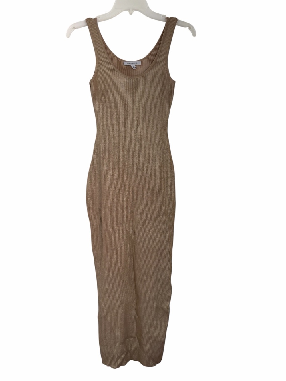 Hera Collection Metallic Gold Ribbed Bodycon Tank Midi Dress Size Large